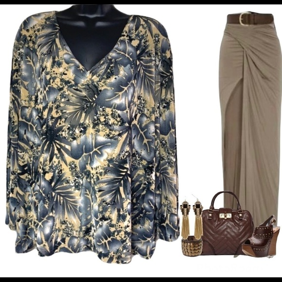 Carol Rose oversized long sleeve printed leaf blouse size 3X - Picture 10 of 11